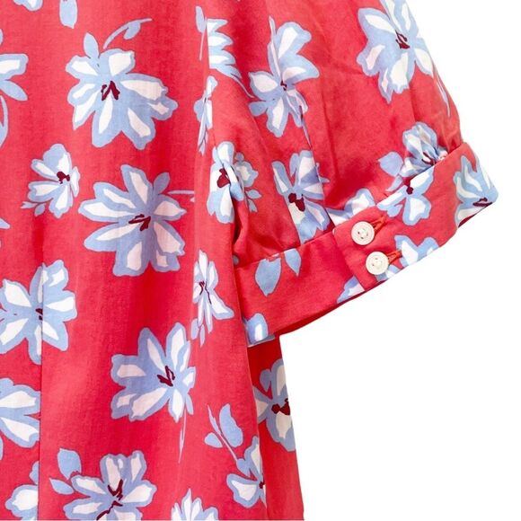 LOFT Floral Flare Retro Shirt Dress Coral Red Blue White Size 14P | 14 Petite - Picture 8 of 14